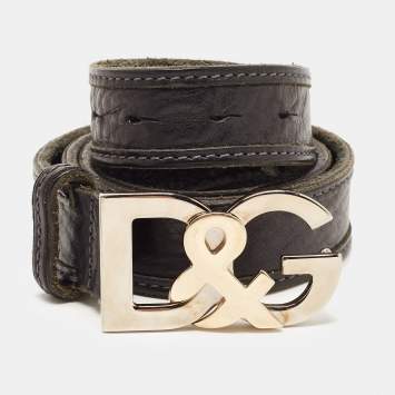 Pre Owned Dolce & Gabbana Black Leather DG Logo Belt 90CM