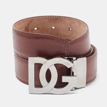 Pre Owned Dolce & Gabbana Brown Leather DG Logo Buckle Belt 100 CM