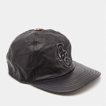 Pre Owned Dolce & Gabbana Black Leather and Python Baseball Cap Size 58