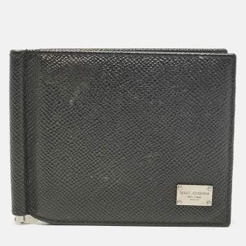 Dolce & Gabbana Black Leather Money Clip Bifold Card Holder