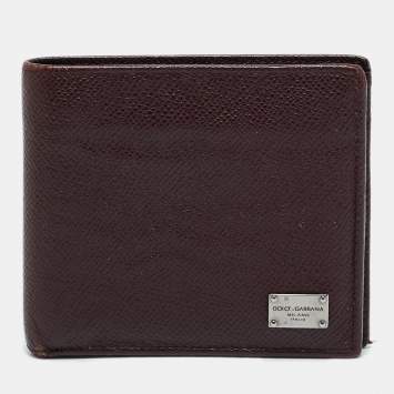Pre Owned Dolce & Gabbana Burgundy Leather Bifold Wallet