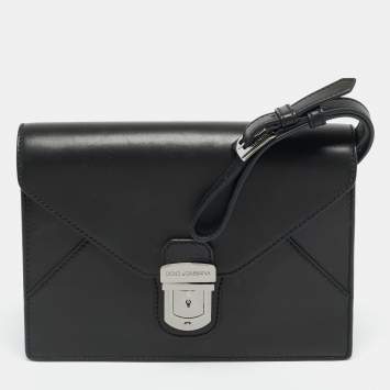 Pre Owned Dolce & Gabbana Envelope Black Leather Wristlet Pouch