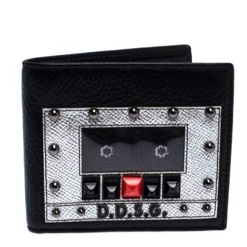 Pre Owned Dolce & Gabbana Black Leather Bottalato Radio 6 CC Bifold Wallet