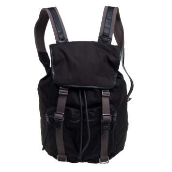 Pre Owned Dolce & Gabbana Dark Khaki Green Canvas and Leather Double Pocket Backpack