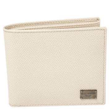 Pre Owned Dolce & Gabbana Off White Leather Bifold Wallet 