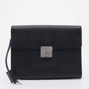 Pre Owned Dolce & Gabbana Black Dauphine Leather Flap Pouch