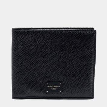 Pre Owned Dolce & Gabbana Black Leather Bifold Compact Wallet