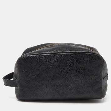 Pre Owned Dolce & Gabbana Black Grained Leather Zip Pouch 