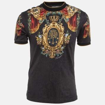 Pre Owned Dolce & Gabbana Black Printed Cotton Jersey T-Shirt S