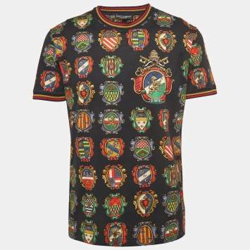 Pre Owned Dolce & Gabbana Black Emblem Print Cotton T-shirt L