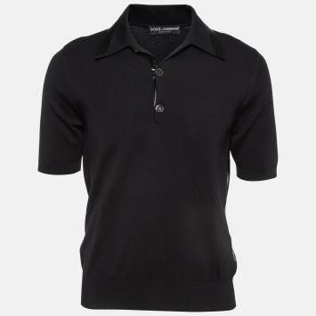 Pre Owned Dolce & Gabbana Black Logo Print Cotton Polo T-Shirt M