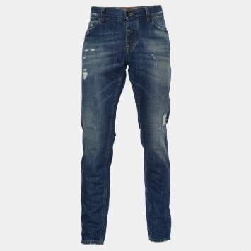 Pre Owned Dolce & Gabbana Blue Distressed 14 Gold Jeans Waist 37"