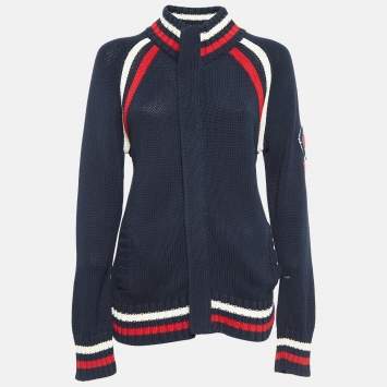 Pre Owned Dolce & Gabbana Navy Blue Applique Rib Knit Zip-Up Jacket S