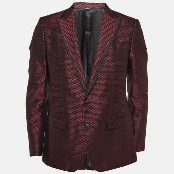 Pre Owned Dolce & Gabbana Burgundy Textured Jacquard Tuxedo Jacket M