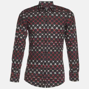 Pre Owned Dolce & Gabbana Gold Black Printed Cotton Buttoned Up Shirt S