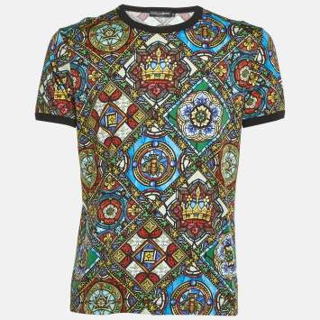Pre Owned Dolce & Gabbana Multicolor Printed Cotton Knit T-Shirt L