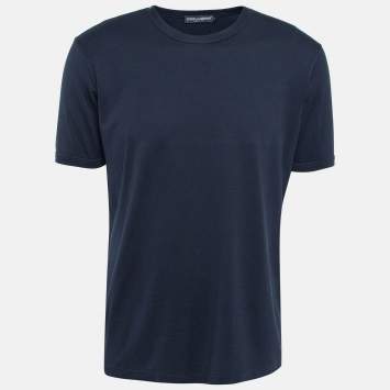 Pre Owned Dolce & Gabbana Navy Blue Cotton Jersey Crew Neck T-Shirt XXL