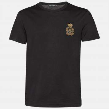 Pre Owned Dolce & Gabbana Black Cotton Embroidered Motif T-Shirt S