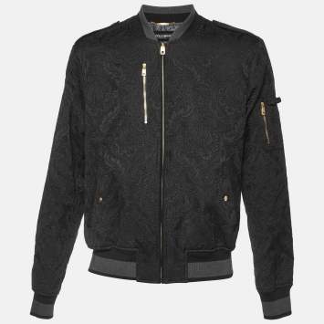 Pre Owned Dolce & Gabbana Black Jacquard Zip Up Bomber Jacket XXL