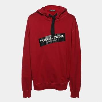 Pre Owned Dolce & Gabbana Burgundy Cotton Knit Logo Hoodie 4XL