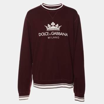 Pre Owned Dolce & Gabbana Burgundy Cotton Knit Logo Crew Neck Sweatshirt XXXL
