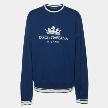مملوكة مسبقًا Dolce & Gabbana Blue Cotton Knit Logo Crew Neck Sweatshirt XXXL