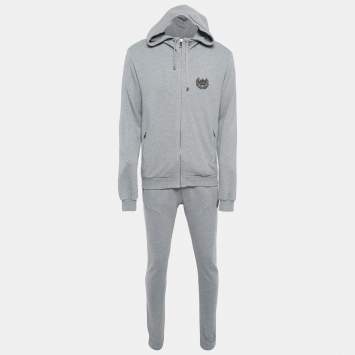 Pre Owned Dolce & Gabbana Grey Cotton Applique Detail Sweatshirt and Pants Set M