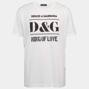Pre Owned Dolce & Gabbana White Printed Cotton Jersey Crew Neck T-Shirt XL
