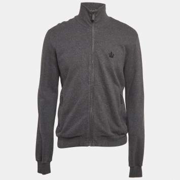 Pre Owned Dolce & Gabbana Grey Cotton Knit Zip Front Hooded Jacket L