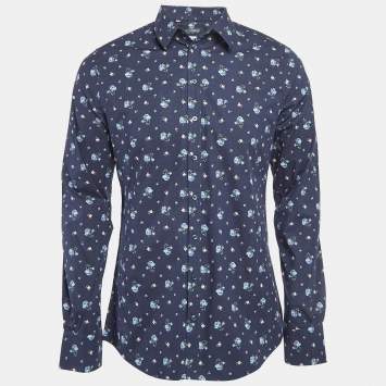 Pre Owned Dolce & Gabbana Blue Floral Print Cotton Sicilia Slim Fit Shirt L