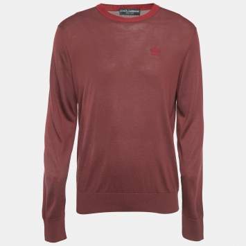 Pre Owned Dolce & Gabbana Burgundy Silk Knit Crew Neck Sweatshirt XL