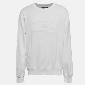 Pre Owned Dolce & Gabbana White Logo Embossed Cotton Sweatshirt XXL