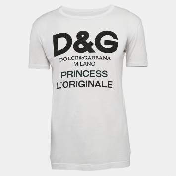 مملوكة مسبقًا Dolce & Gabbana White Logo Print Jersey Crew Neck T-Shirt M