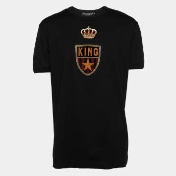 Pre Owned Dolce & Gabbana Black Jersey Crown King Logo T-Shirt XL
