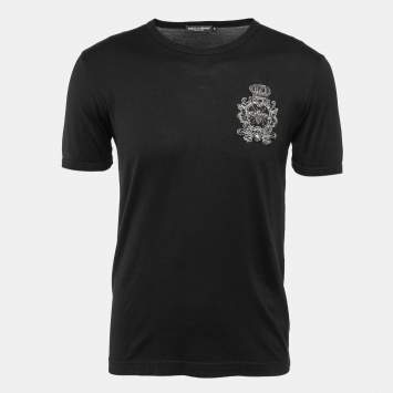 Pre Owned Dolce & Gabbana Black Heraldic Bee Patch Jersey T-Shirt XS