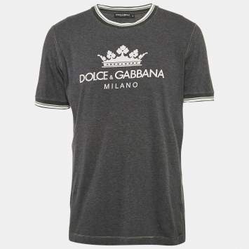 Pre Owned Dolce & Gabbana Grey Logo Print Jersey T-Shirt XL
