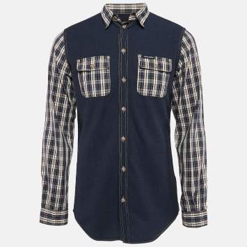 Pre Owned Dolce & Gabbana Blue Checked Denim Long Sleeve Shirt M