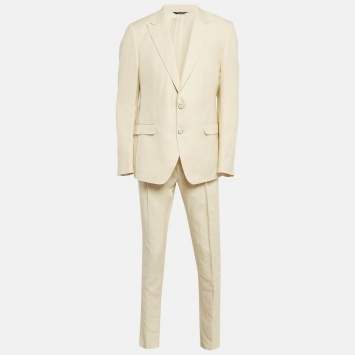 Pre Owned Dolce & Gabbana Cream Linen Blend Pant Suit XL