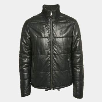 Pre Owned Dolce & Gabbana Black Leather Puffer Jacket L