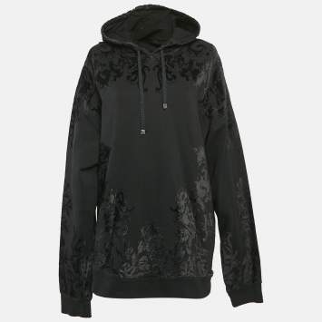 Pre Owned Dolce & Gabbana Black Flock Printed Cotton Hoodie L