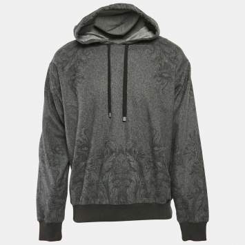 Pre Owned Dolce & Gabbana Grey Printed Wool Felt Hoodie L