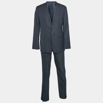 Pre Owned Dolce & Gabbana Gold Navy Blue Pinstripe Virgin Wool Suit XL