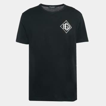 Pre Owned Dolce & Gabbana Black DG Embroidered Jersey T-Shirt XL
