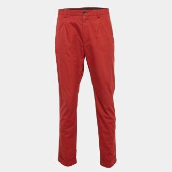 Pre Owned Dolce & Gabbanna Red Cotton Straight Leg Pants XXL