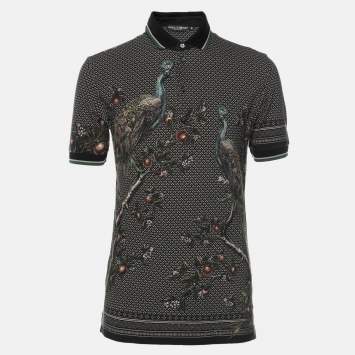 Pre Owned Dolce & Gabbana Multicolor Peacock Print Cotton Polo Shirt XS