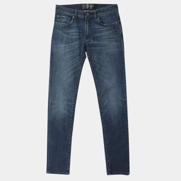 Pre Owned Dolce & Gabbana Blue Cotton Plaque Jeans XS