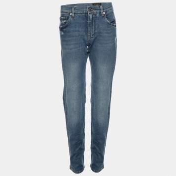 Pre Owned Dolce and Gabbana Faded Blue Denim "New Vintage Denim" Skinny Ripped Jeans XS