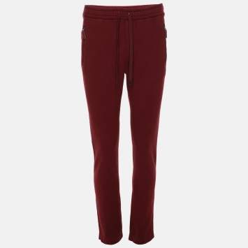 Pre Owned Dolce & Gabbana Burgundy Cotton Drawstring Track Pants XS