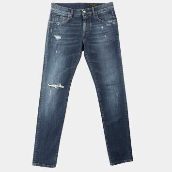 مملوكة مسبقًا Dolce & Gabbana Blue Denim Skinny Ripped Jeans XS