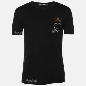 Pre Owned Dolce & Gabbana Black Cotton  Flock Logo  T-Shirts XS